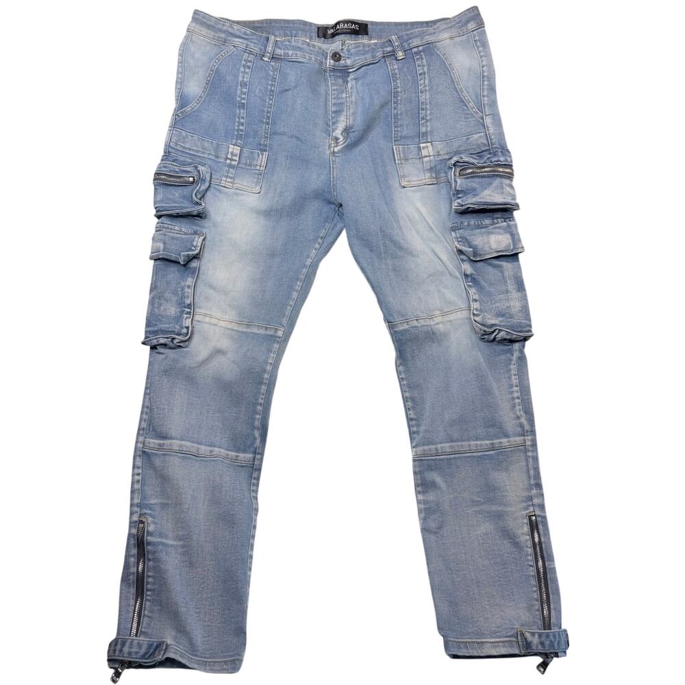 Valabasas Tactical Cargo Jeans Sz 42 Light Wash Utility Pockets Streetwear Slim